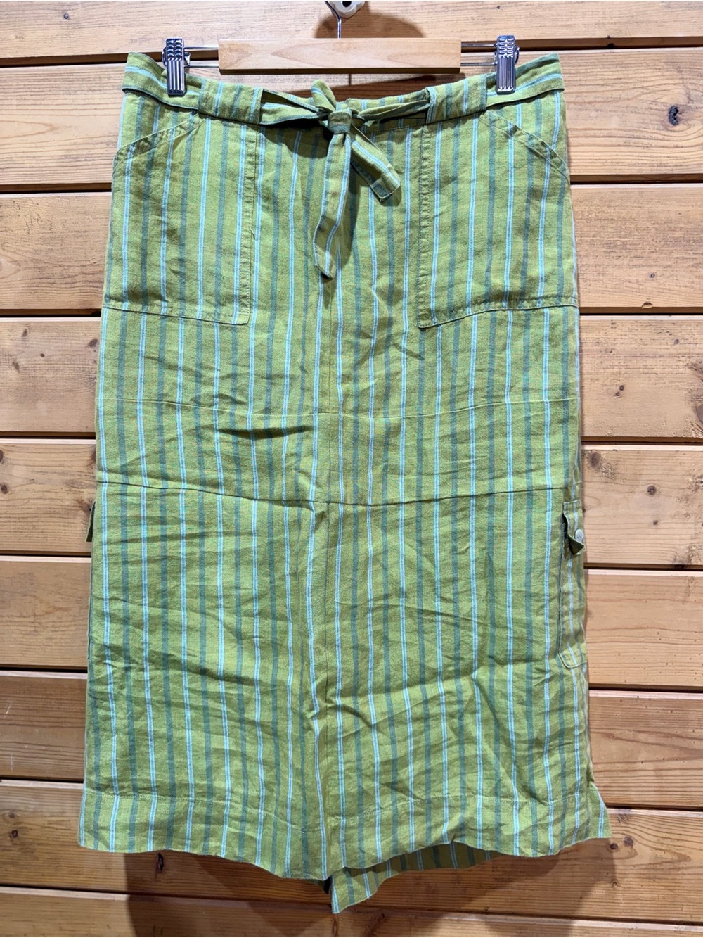 Bryn Walker 100% Linen Striped Cargo Midi Skirt Mother of Pearl Large USA